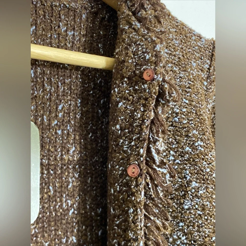 One Girl Who LADIES’ BROWN & BLUE FRINGED CARDIGAN Size SMALL NEW NWT - Picture 7 of 8